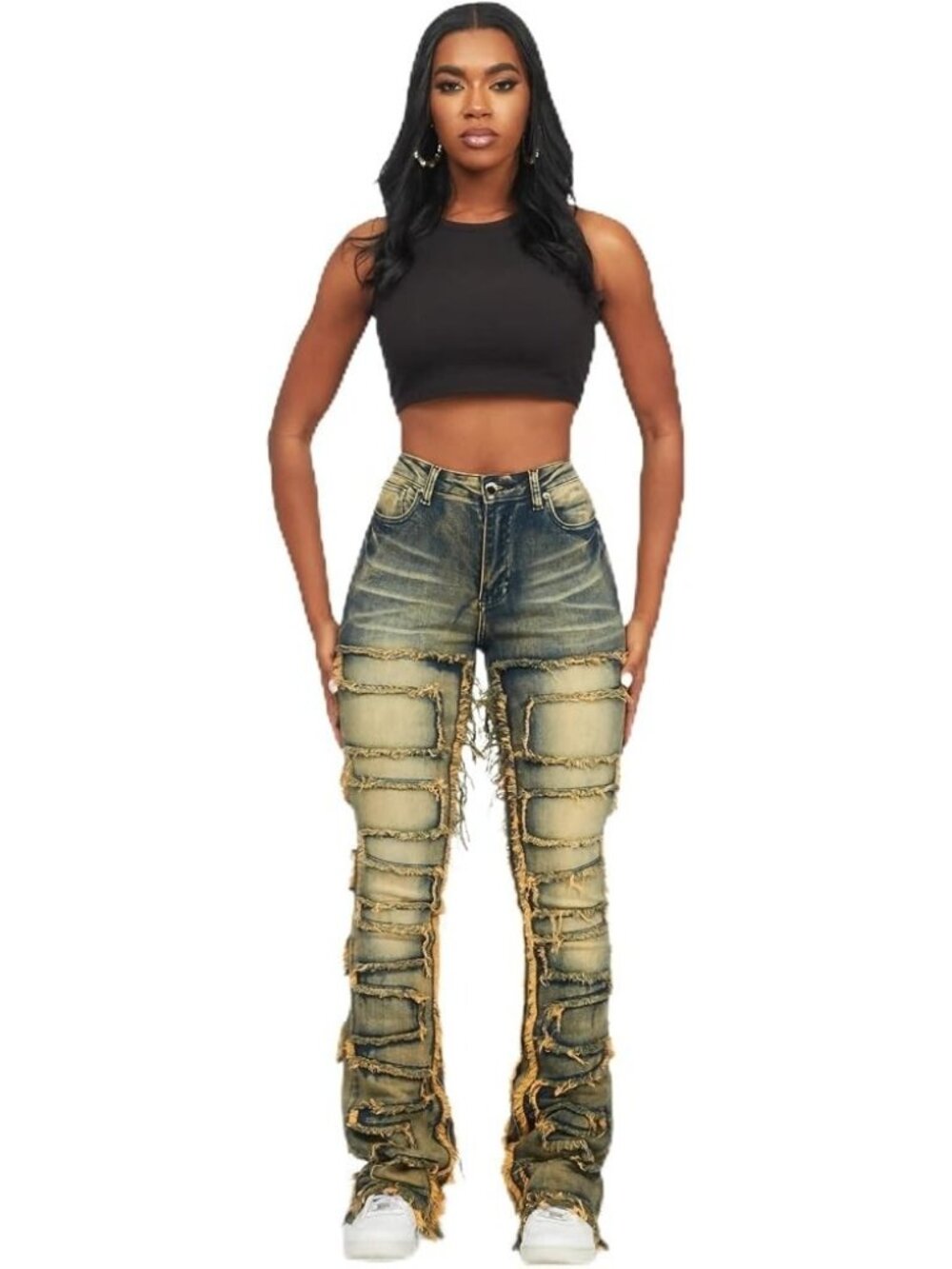 🆕️ROCKSTAR ORIGINAL Zariyah Stacked Flare Fringe Jean Women Med 6-8 Urbancore